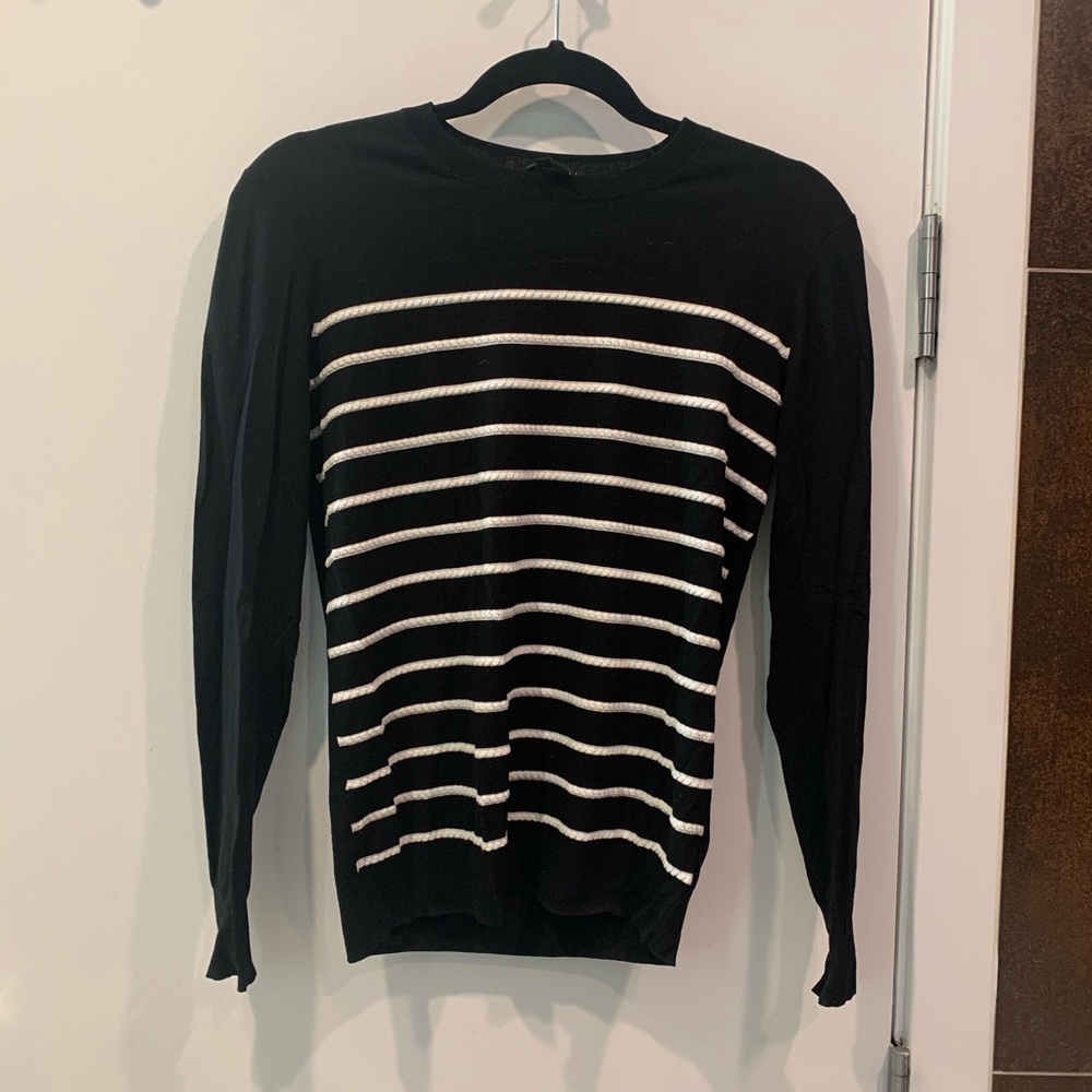 Theory black white striped sweater small / petite